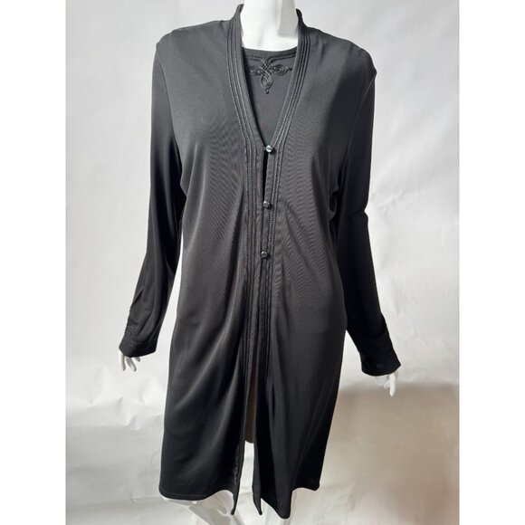 Josephine Chaus Black Embroidered Cardigan & Tank Set Rayon/Polyester S Made In - Picture 1 of 16
